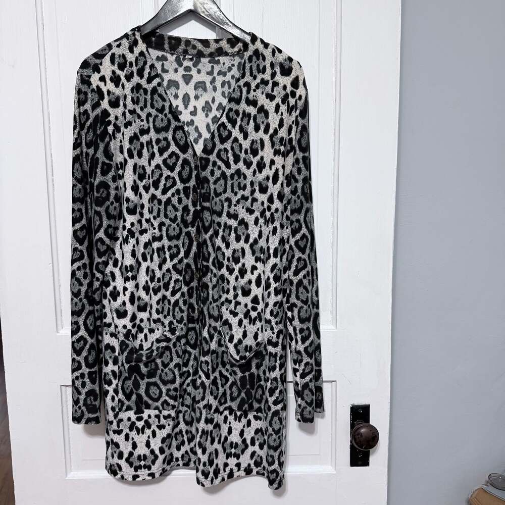 Women Lightweight Cardigan Animal Printed Button Down Cardigans w/Pockets XL